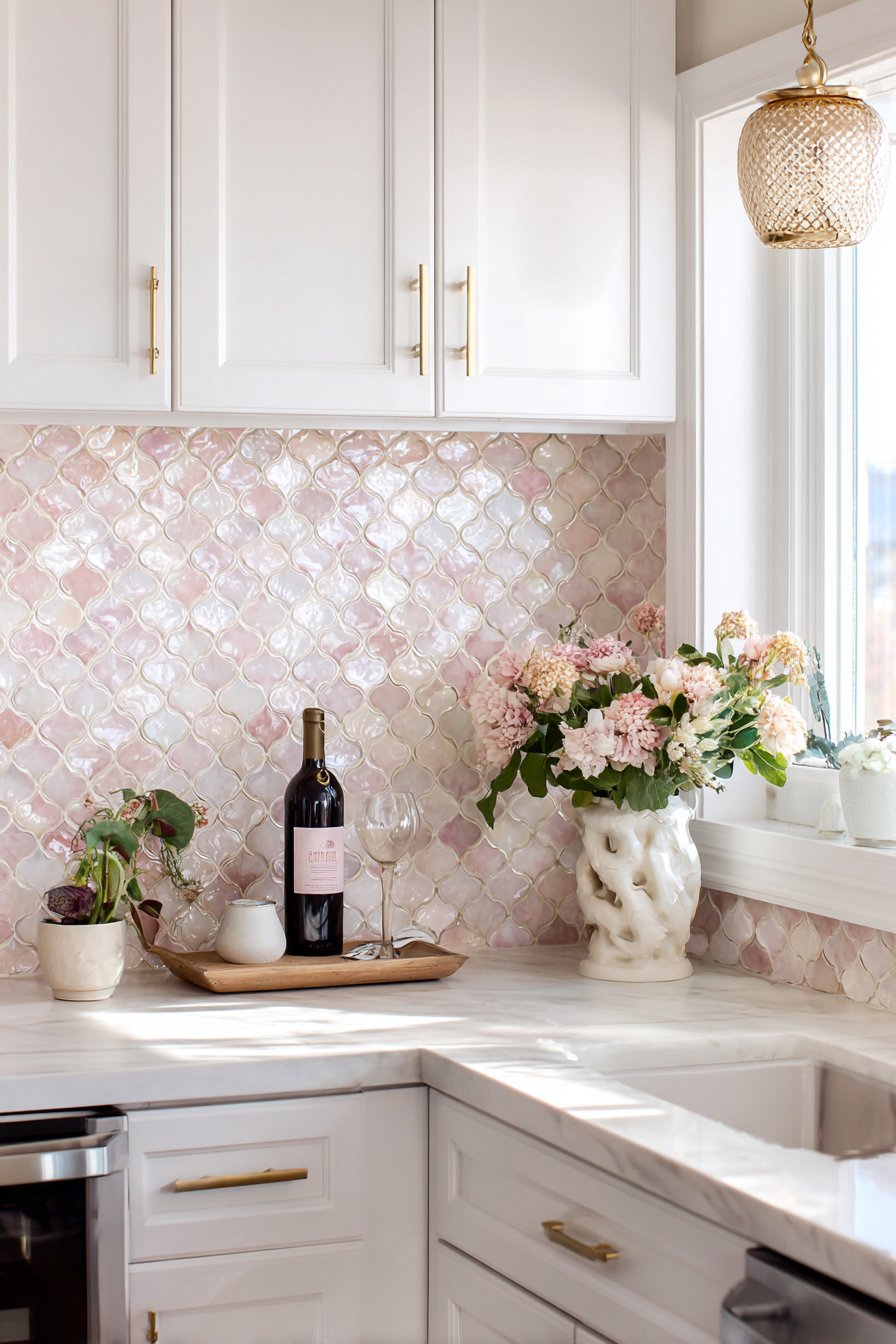 Pink Ombre Ceramic Tile Backsplash