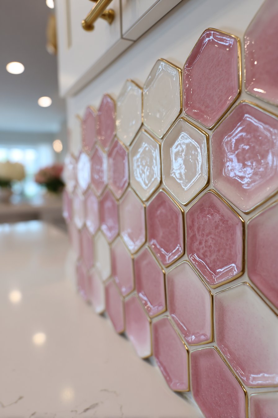 Pink Ombre Ceramic Tile Backsplash