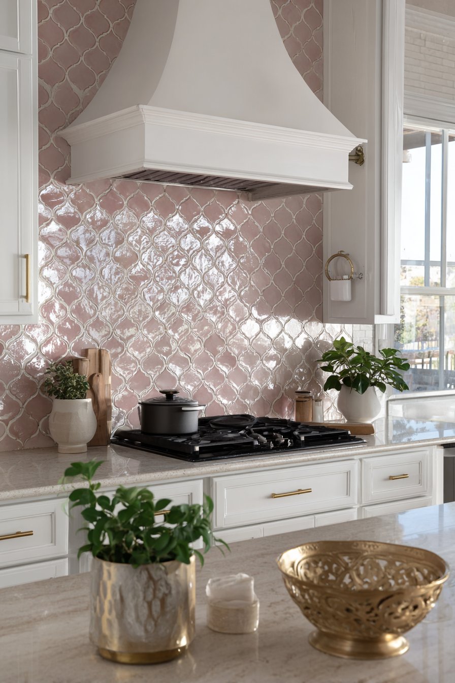 Pink Ombre Ceramic Tile Backsplash