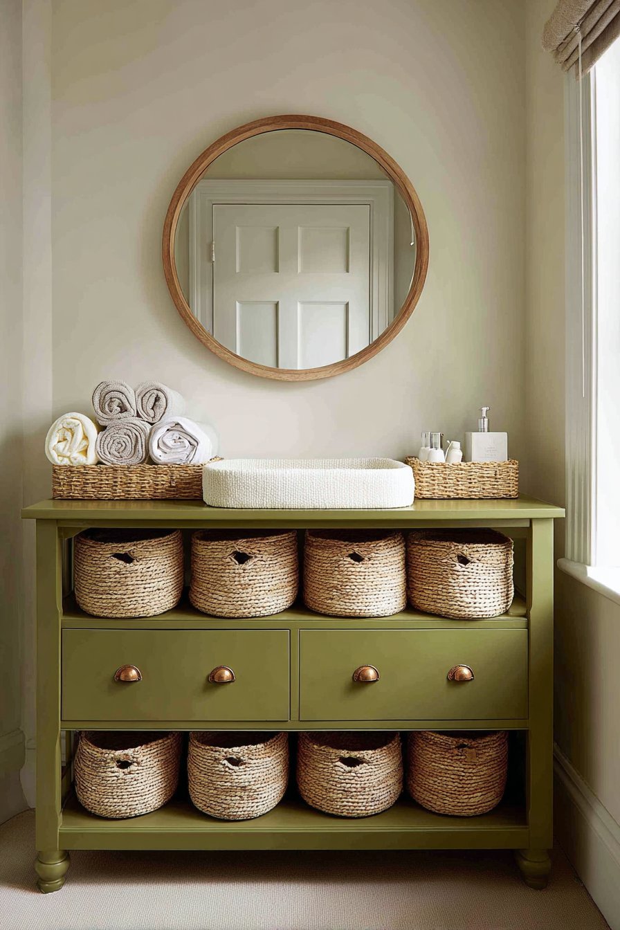 Vintage-Inspired Dresser with Olive Green Accent Drawer