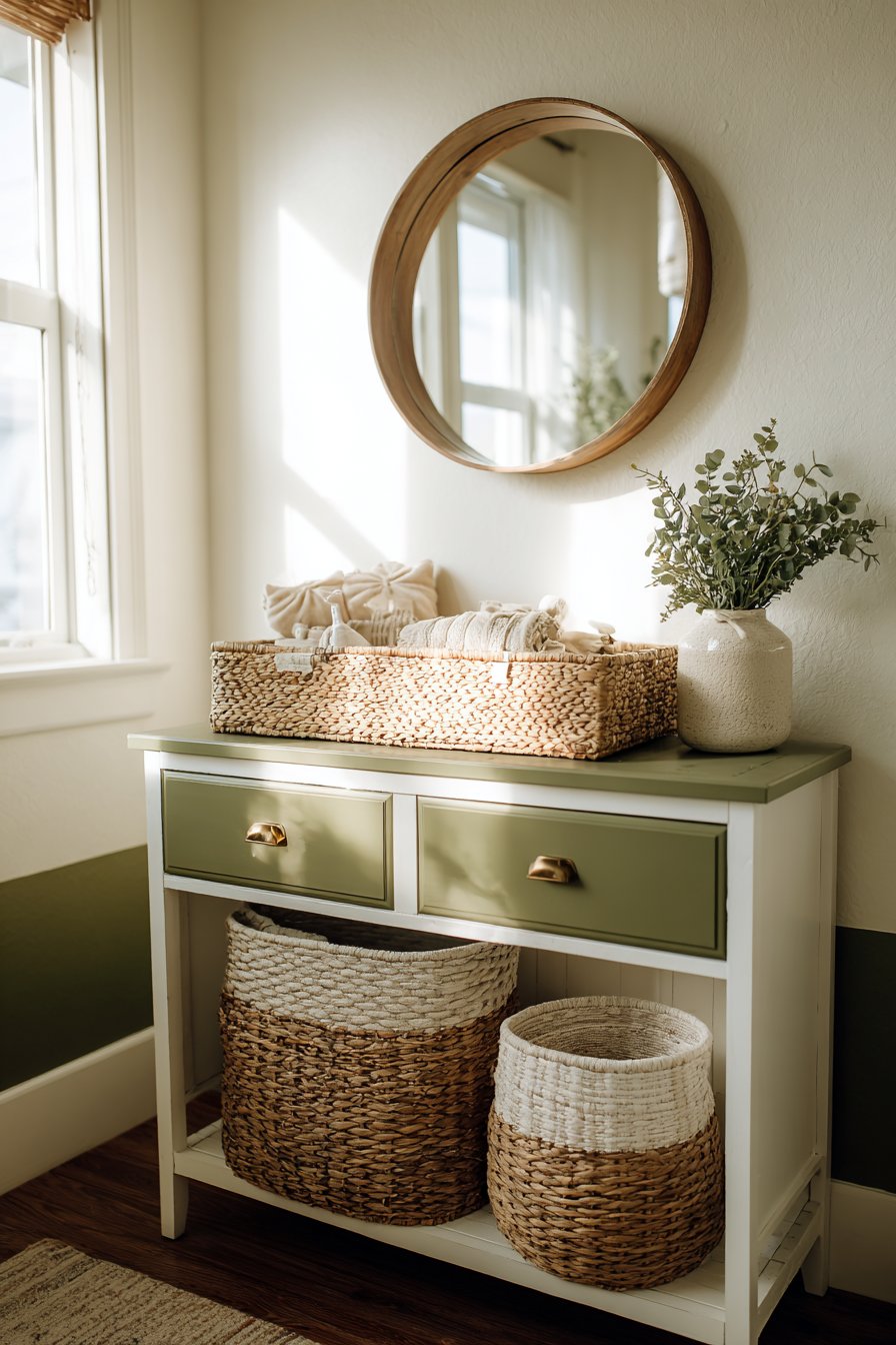 Vintage-Inspired Dresser with Olive Green Accent Drawer