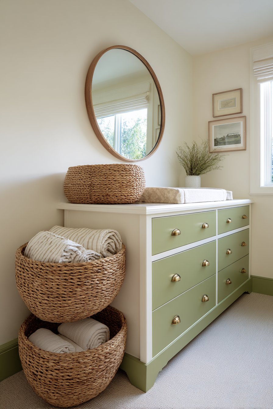 Vintage-Inspired Dresser with Olive Green Accent Drawer