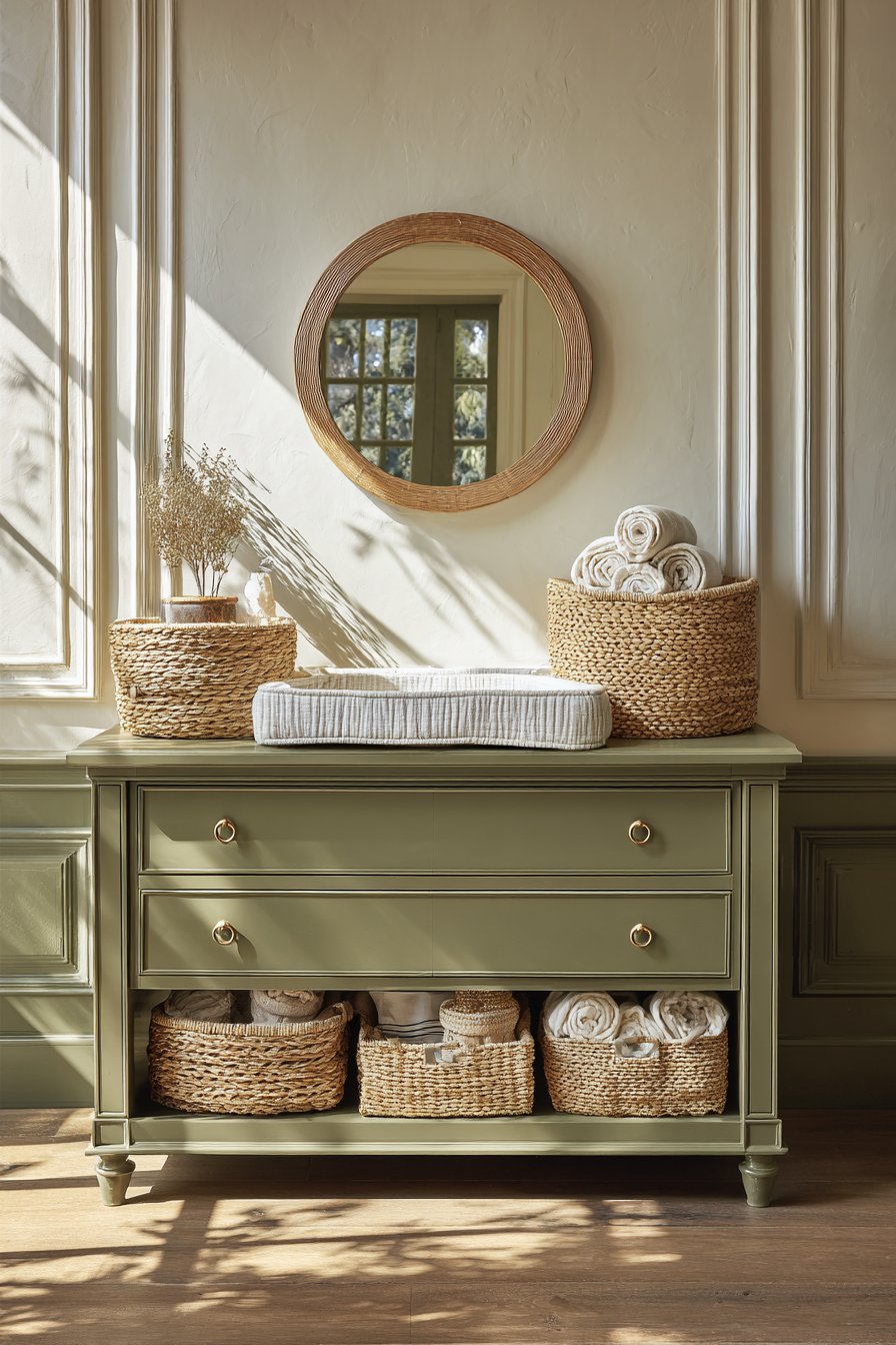 Vintage-Inspired Dresser with Olive Green Accent Drawer
