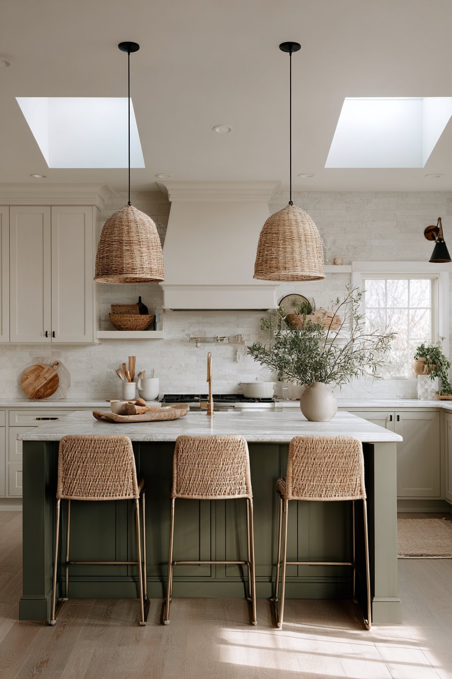 Statement Olive Green Kitchen Island