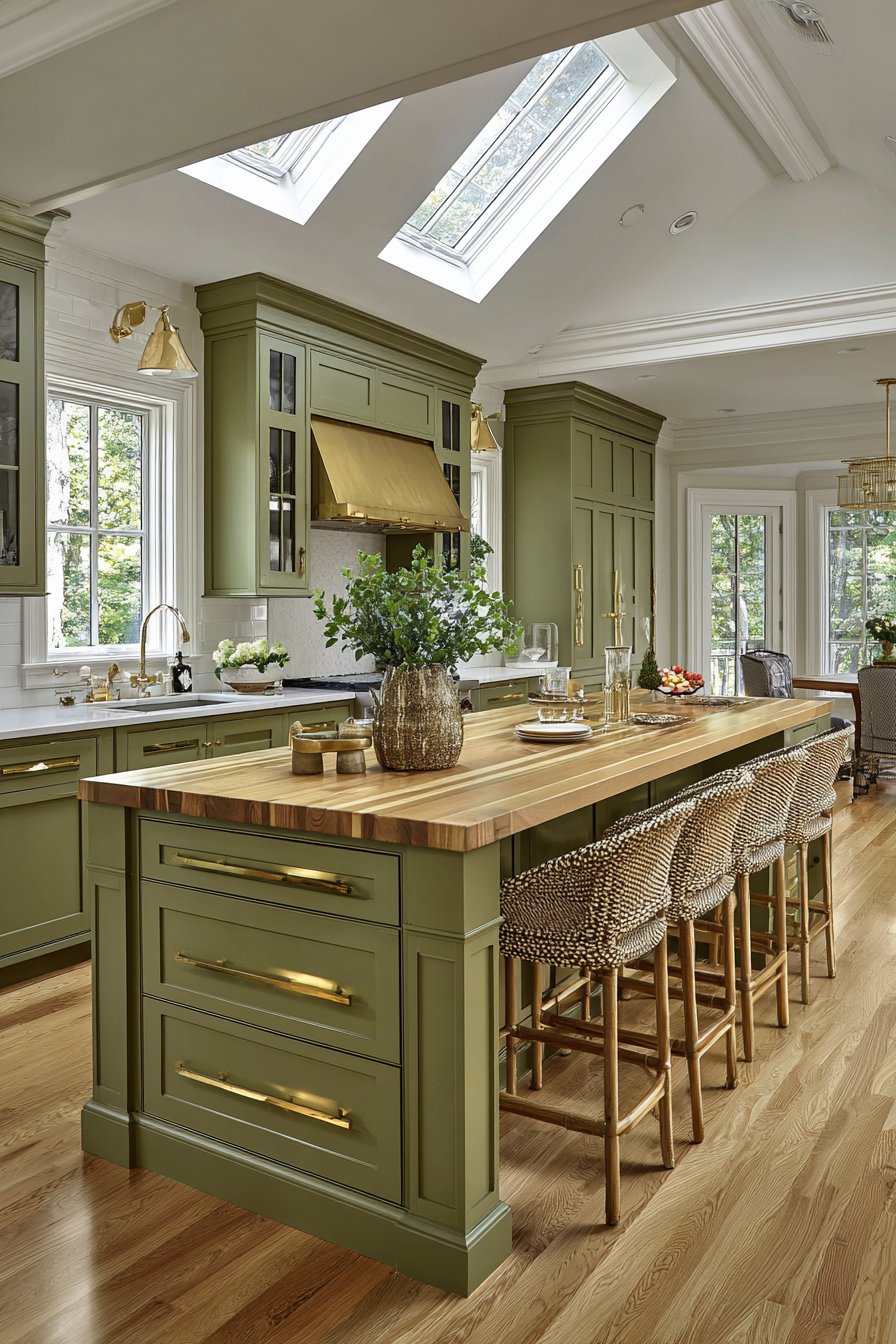 Statement Olive Green Kitchen Island