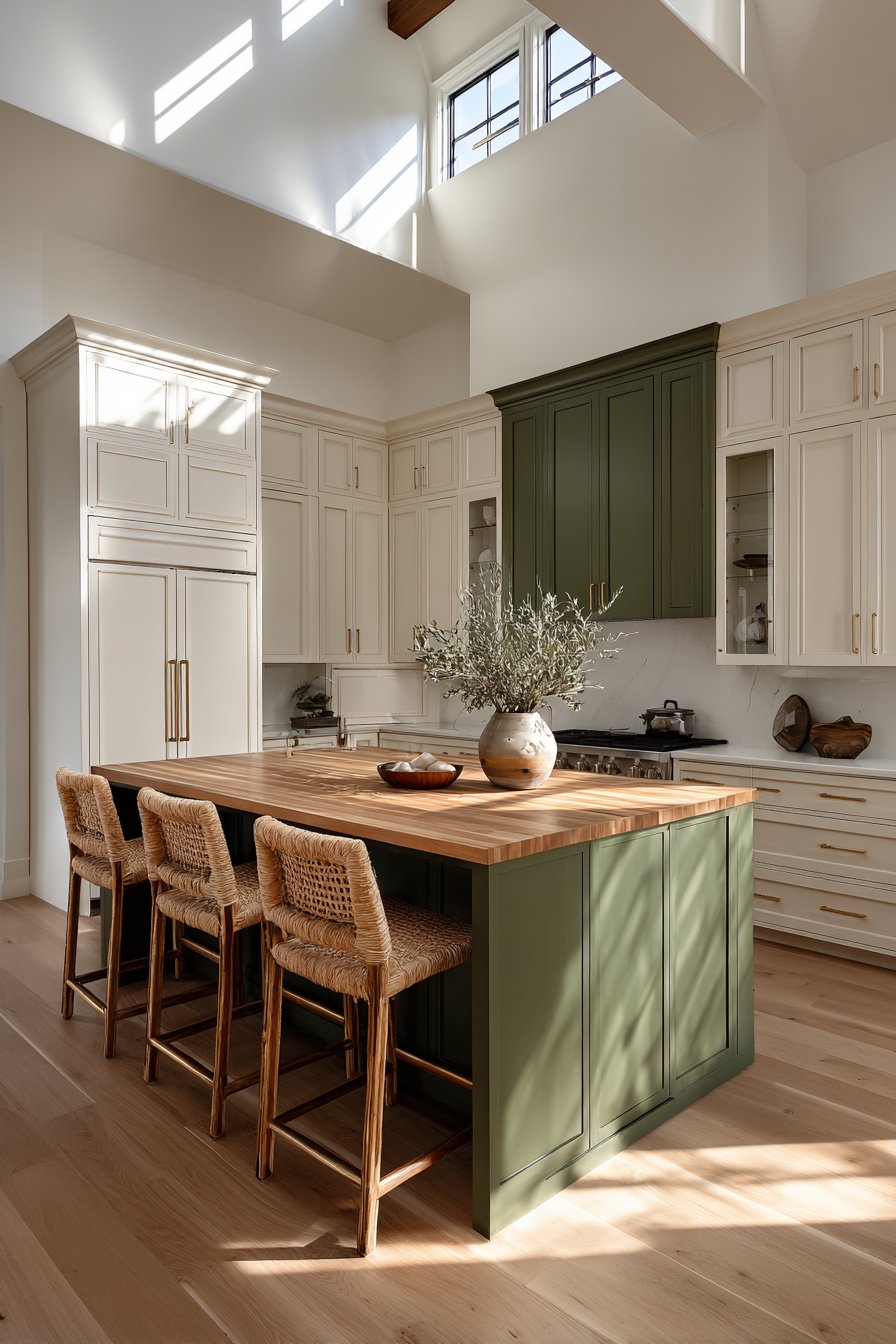 Statement Olive Green Kitchen Island