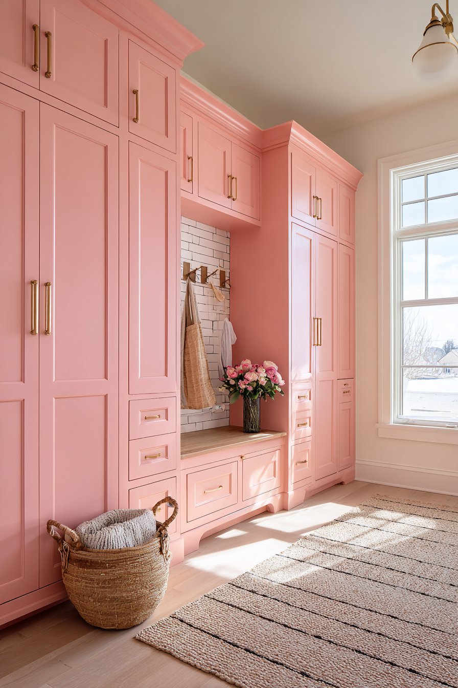 Coral Pink Custom Storage Wall