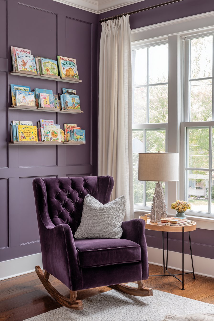 Cozy Reading Nook in Deep Eggplant Velvet