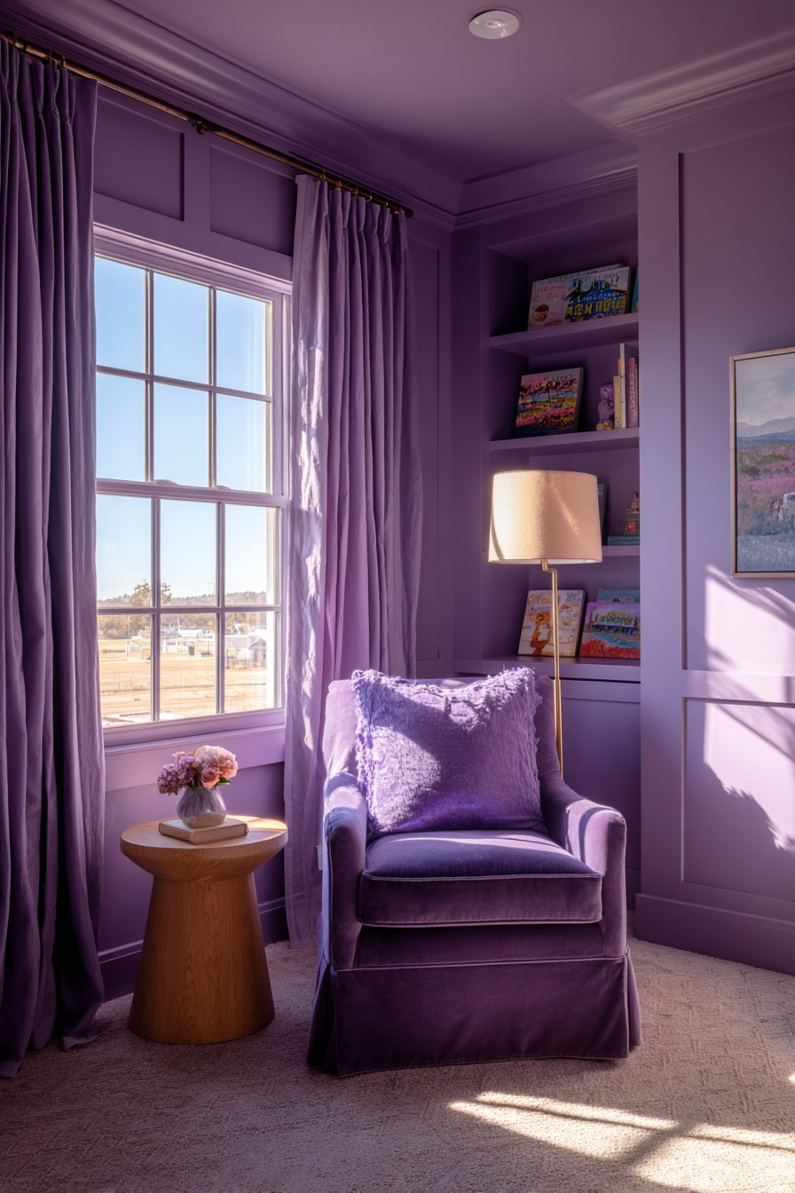 Cozy Reading Nook in Deep Eggplant Velvet