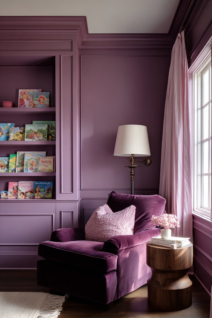 Cozy Reading Nook in Deep Eggplant Velvet
