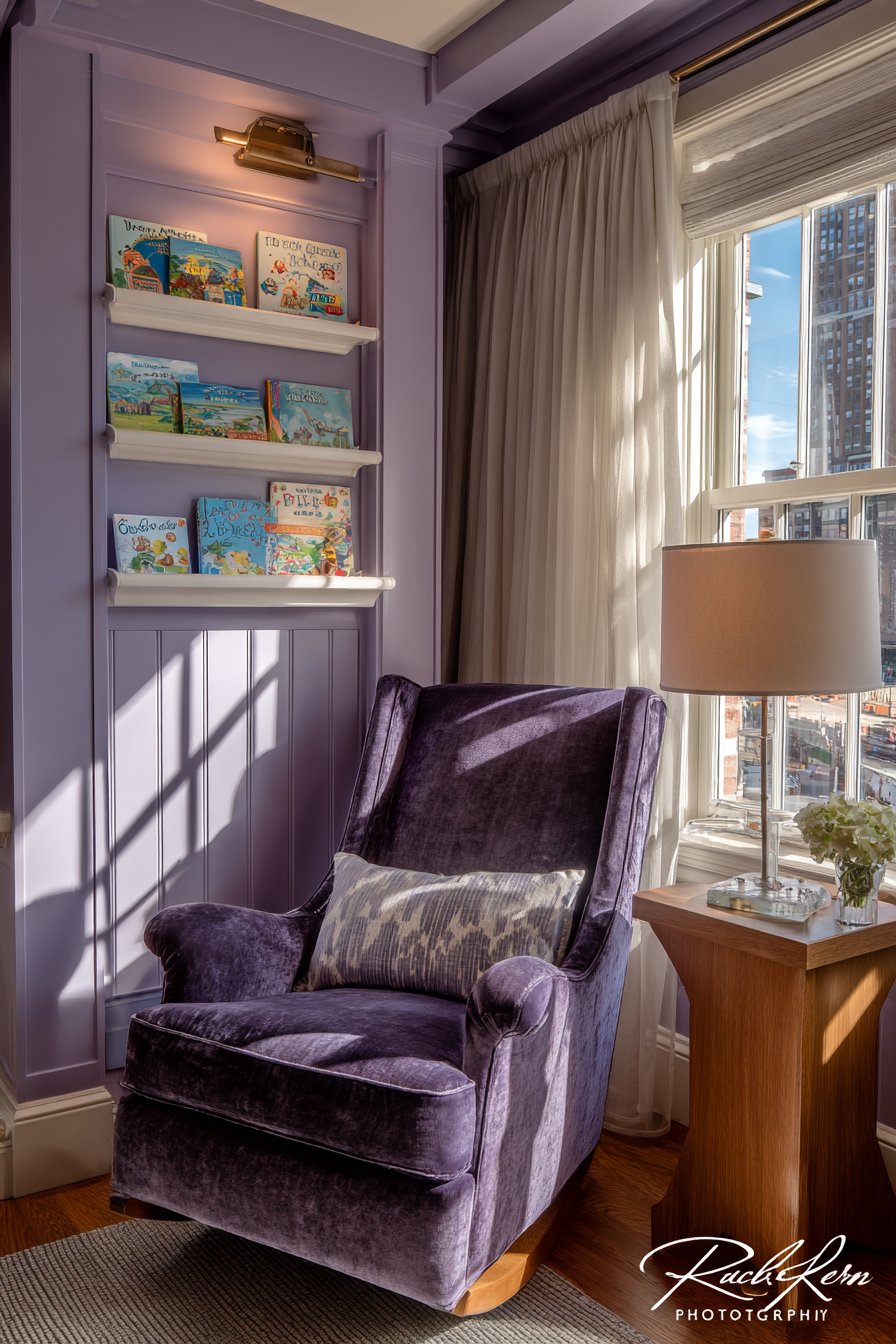 Cozy Reading Nook in Deep Eggplant Velvet