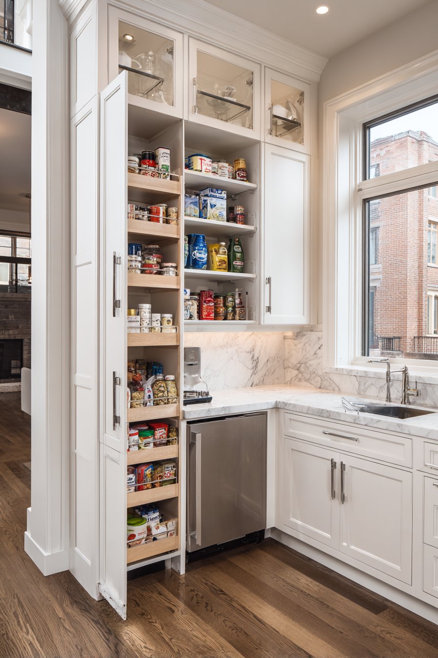 Bright White Kitchen with Glass-Front Upper Cabinets