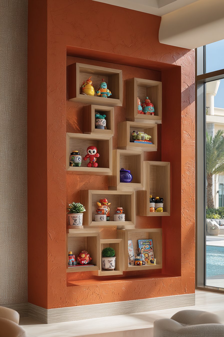 Asymmetrical Shelving with Curated Collections