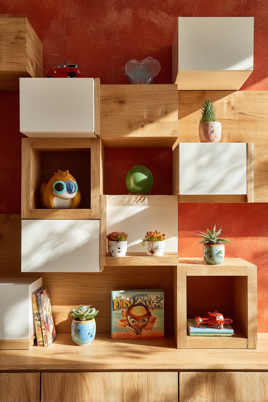 Asymmetrical Shelving with Curated Collections
