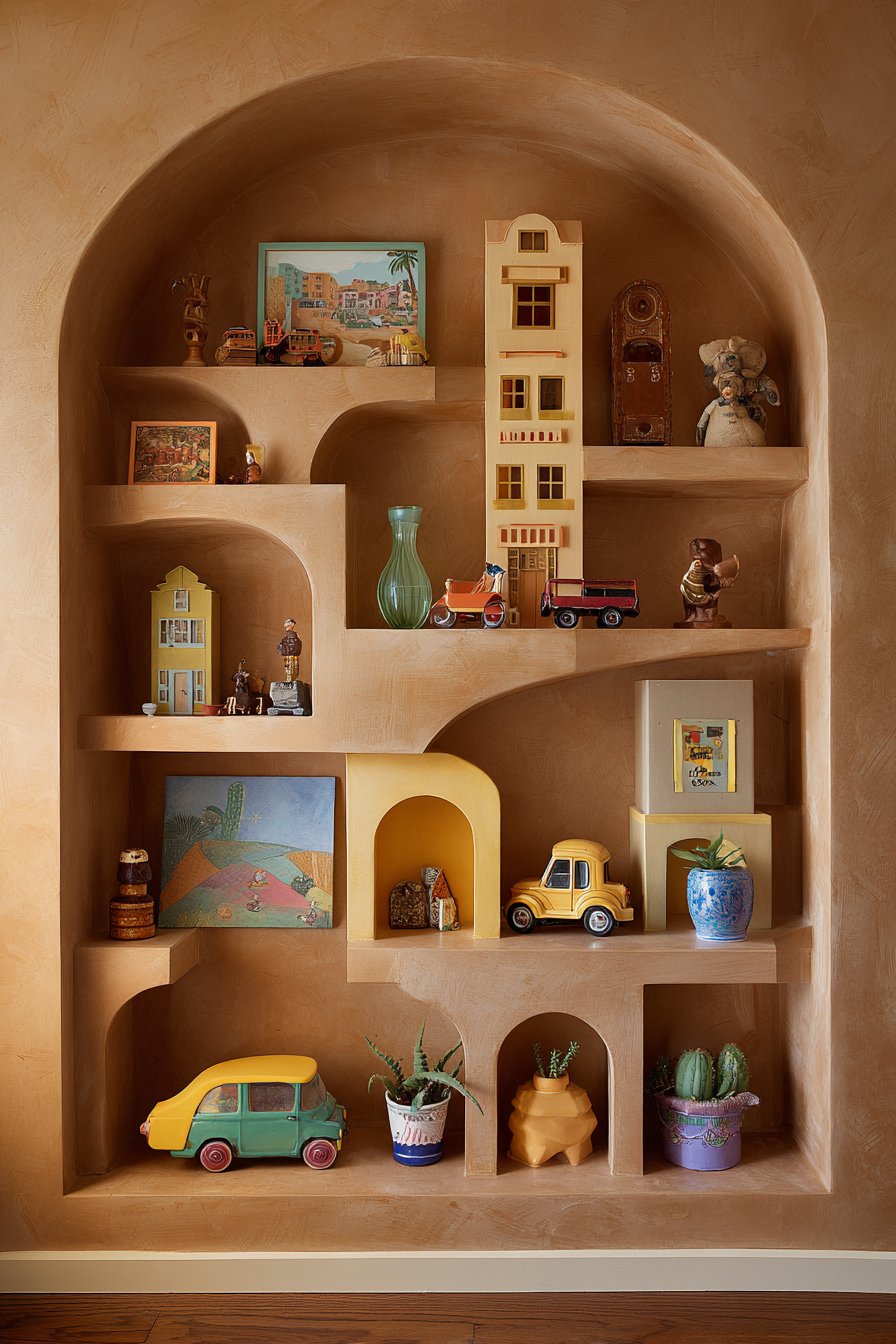 Asymmetrical Shelving with Curated Collections