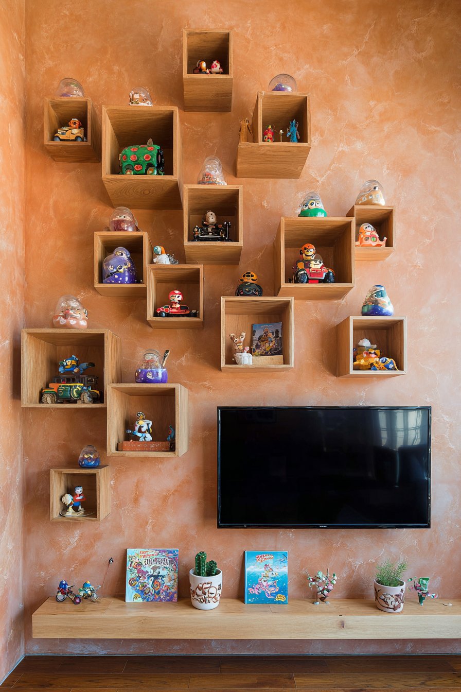 Asymmetrical Shelving with Curated Collections