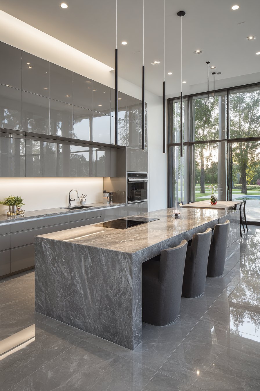 Contemporary Minimalist Island with Integrated Appliances