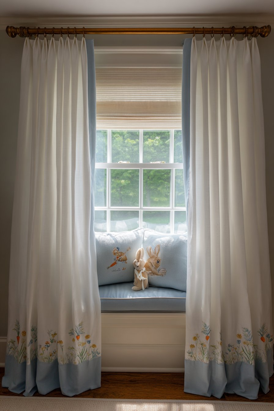 Window Treatment with Embroidered Garden Details