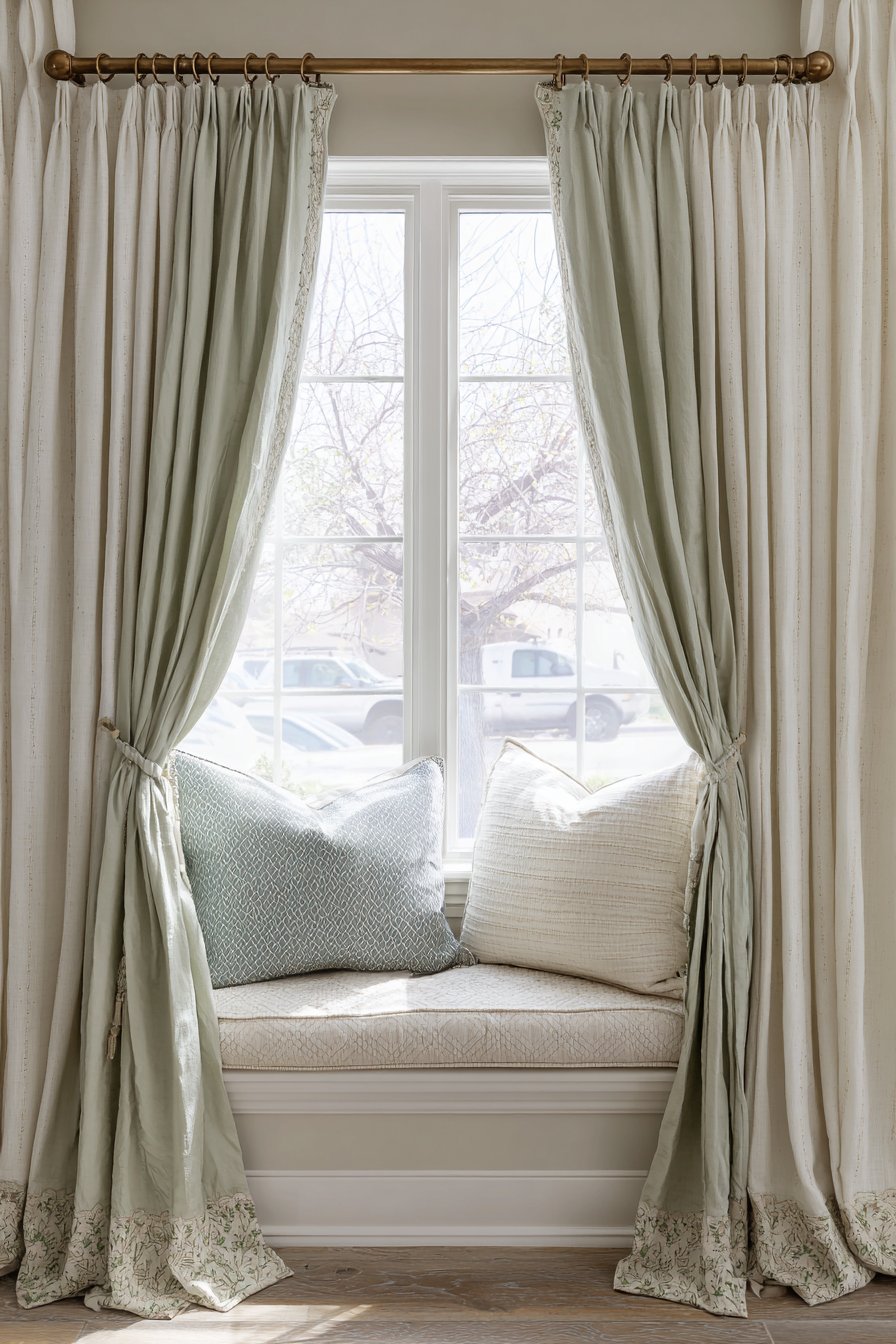 Window Treatment with Embroidered Garden Details