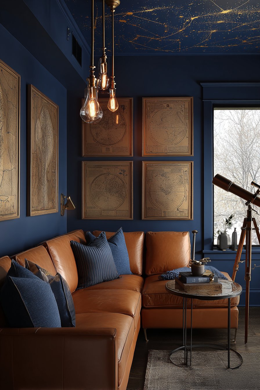 Navy Constellation Ceiling with Astronomical Theme