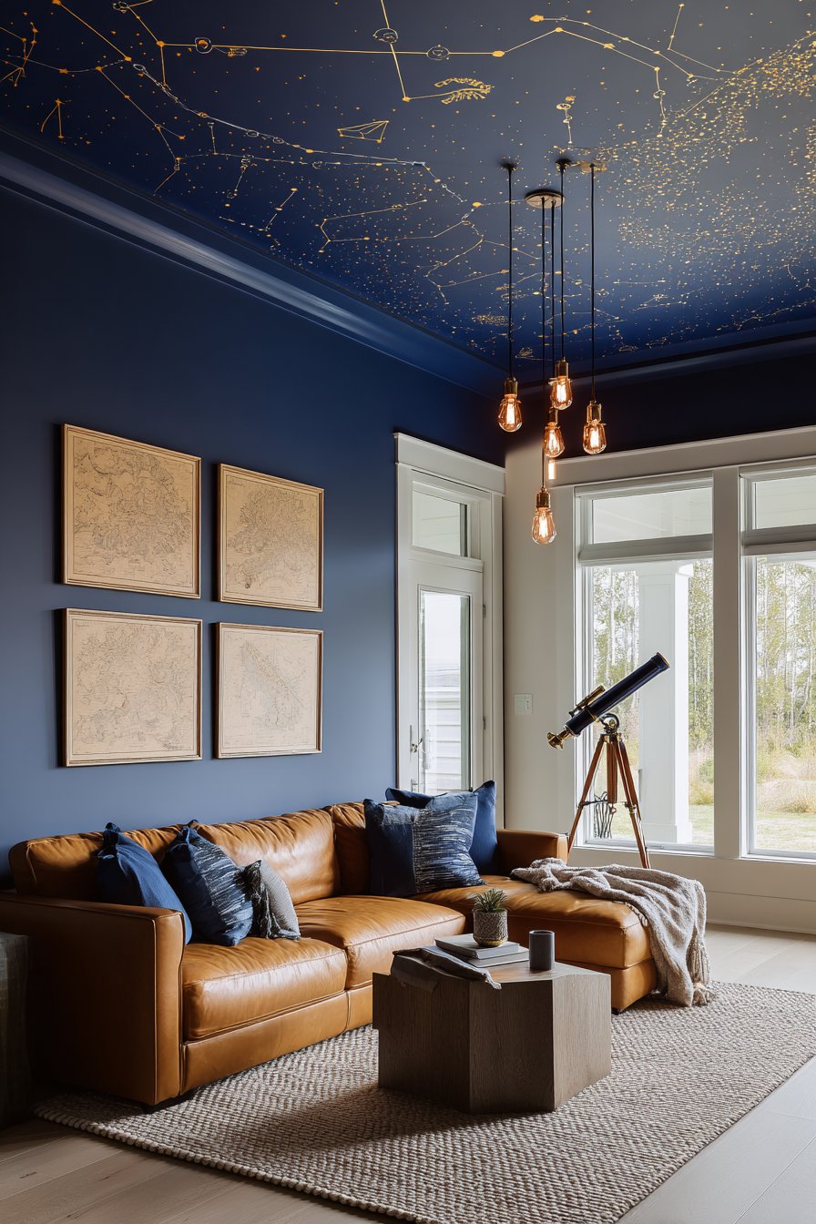 Navy Constellation Ceiling with Astronomical Theme