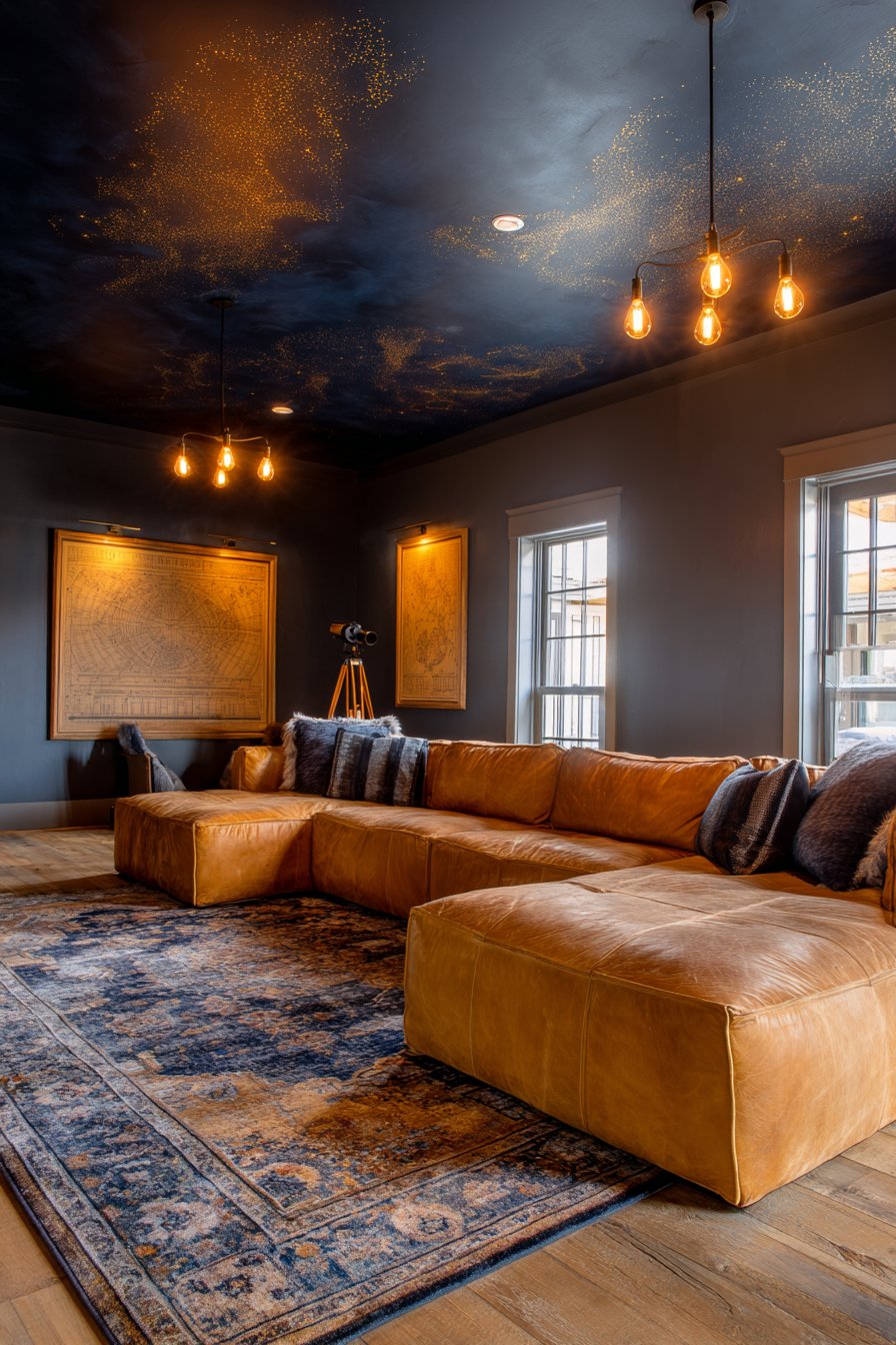 Navy Constellation Ceiling with Astronomical Theme