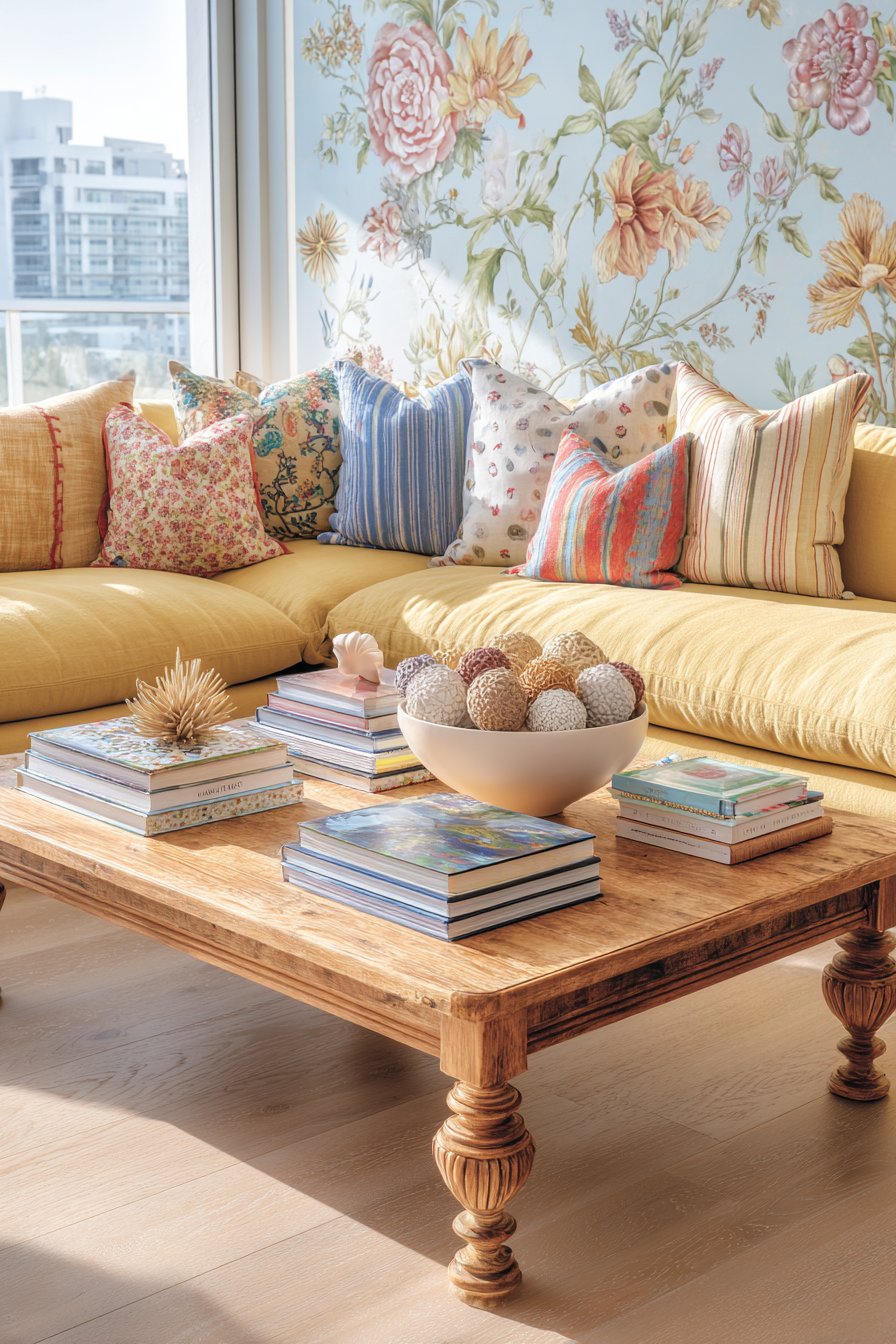 Low-Profile Sectional with Mixed Pattern Pillows