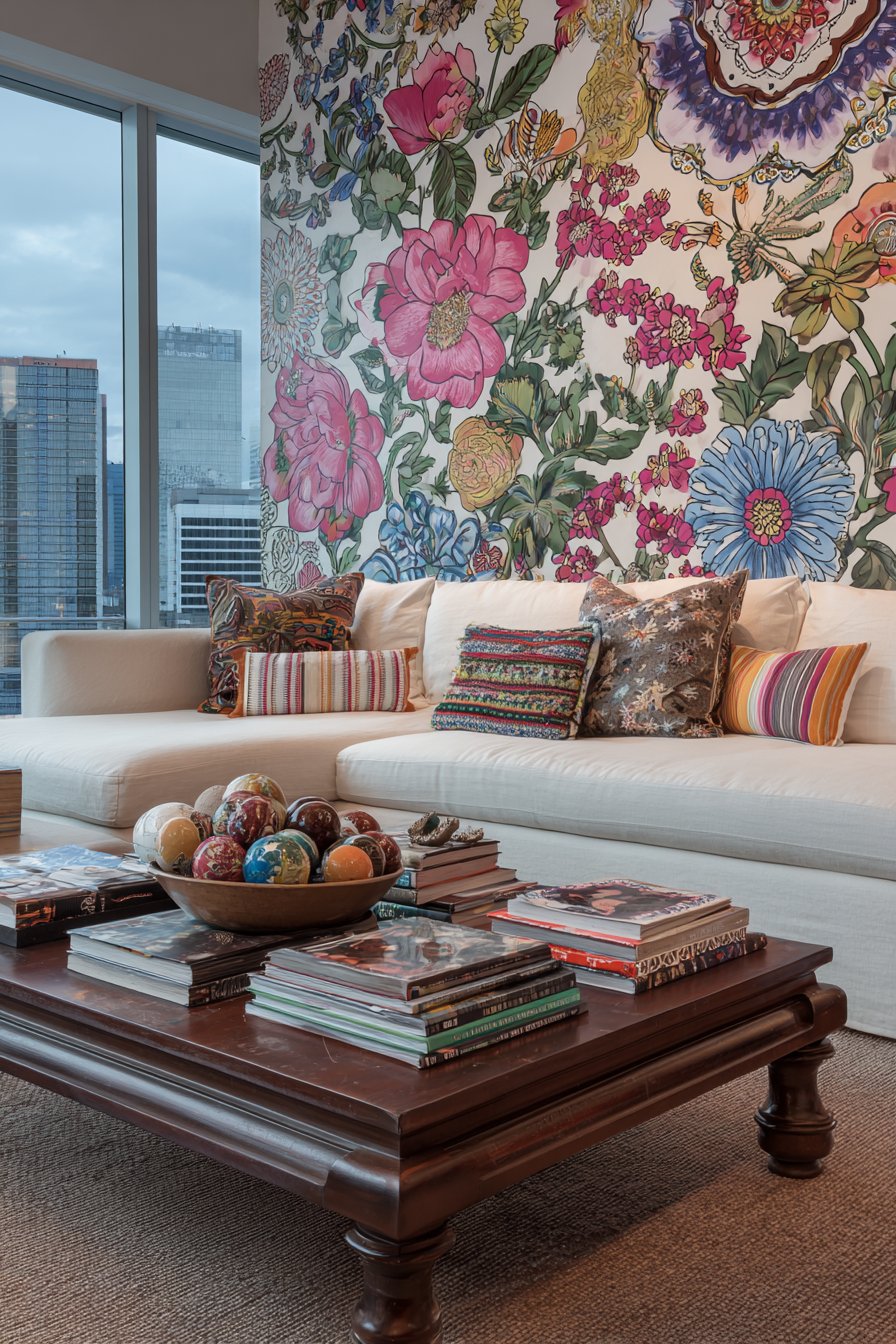 Low-Profile Sectional with Mixed Pattern Pillows