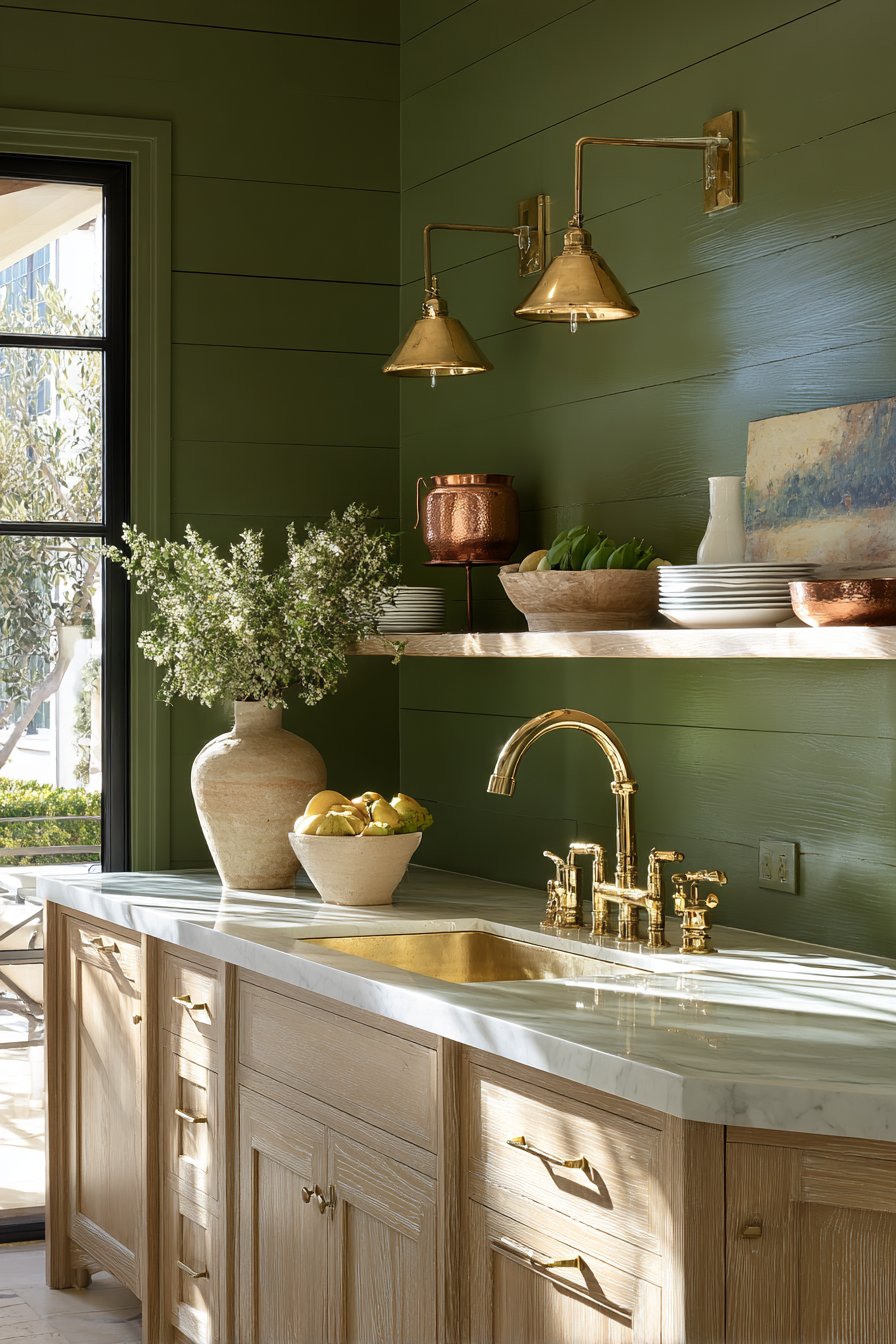 Dramatic Olive Green Shiplap Accent Wall