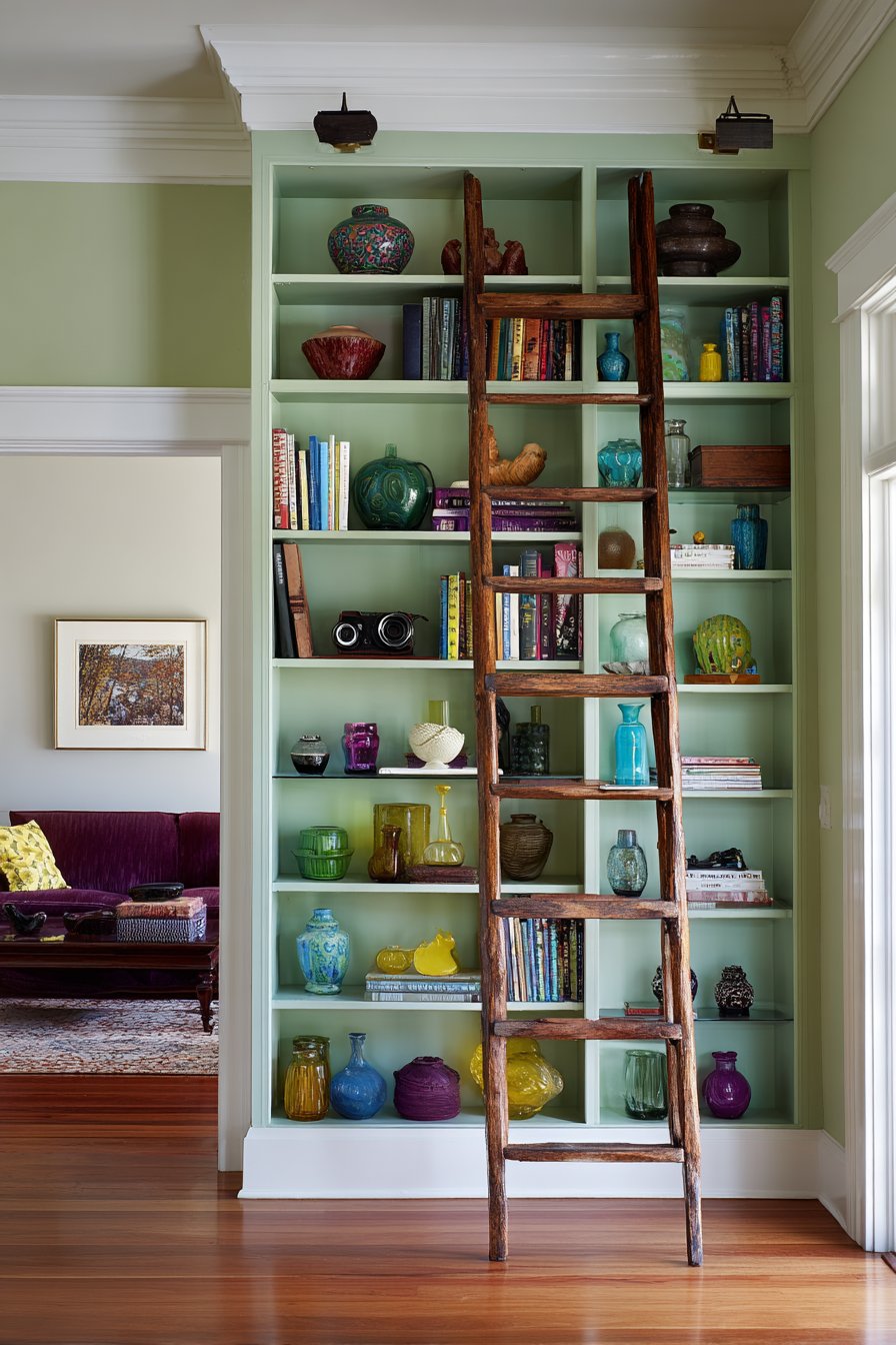 Sage Green Library Ladder Storage System