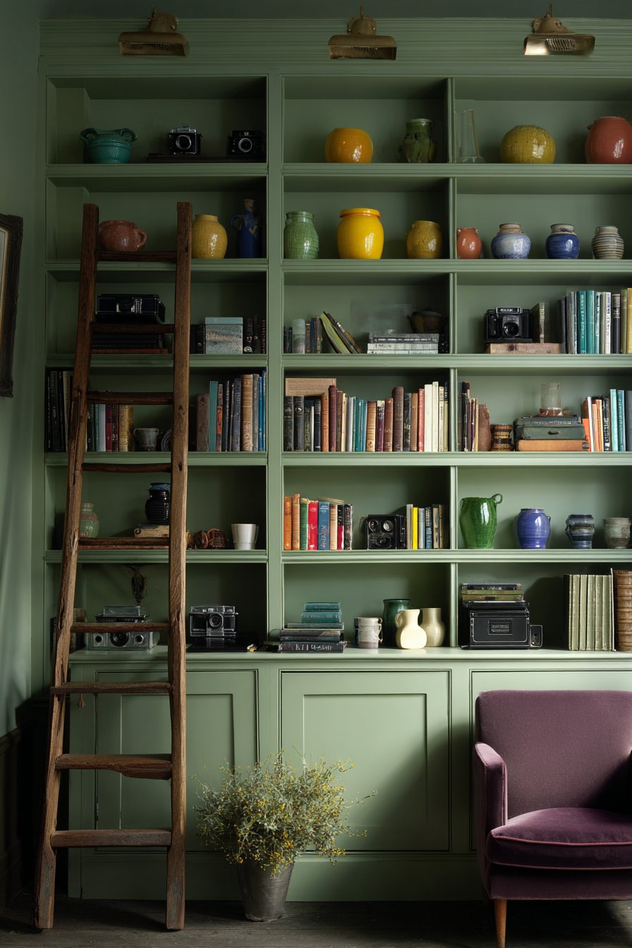 Sage Green Library Ladder Storage System