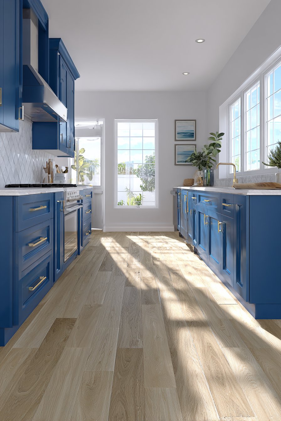 Modern Navy Shaker Kitchen with Brass Accents