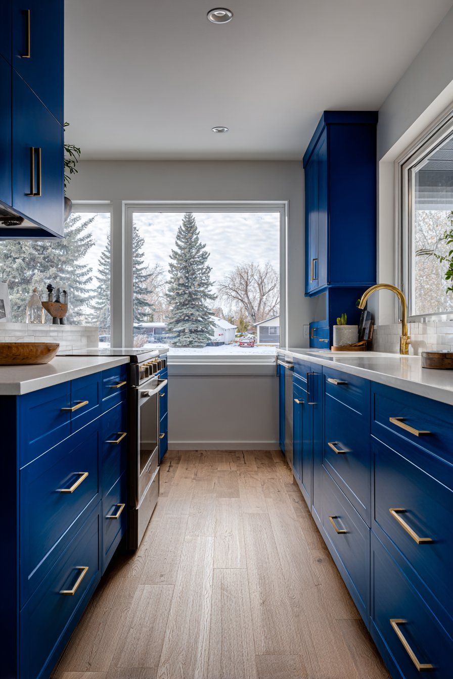 Modern Navy Shaker Kitchen with Brass Accents