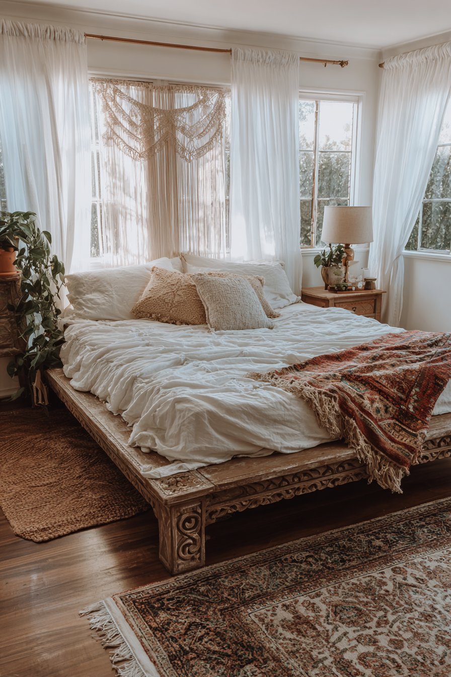 Layered Turkish Kilim Platform Bed