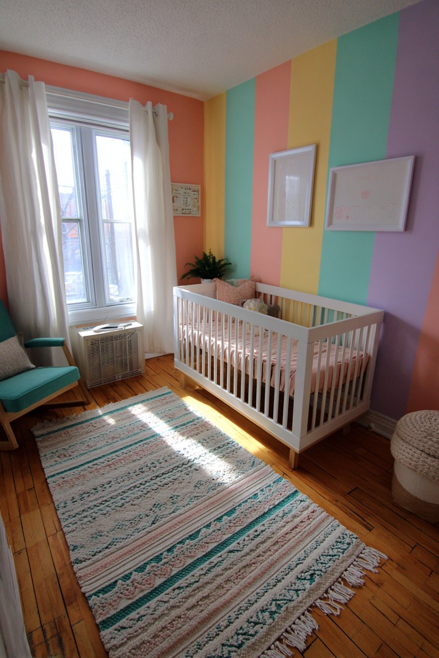 Rainbow Striped Accent Wall Nursery