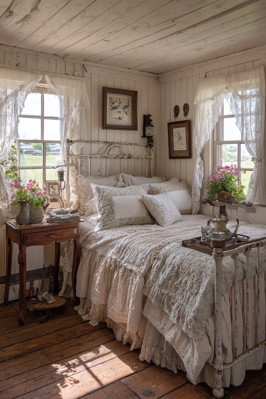 Antique White Iron Bed with Vintage Florals