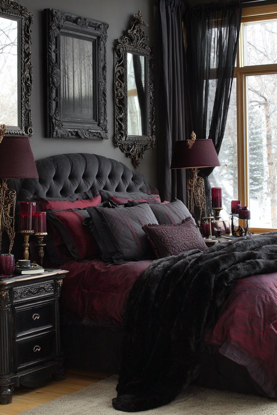 Dramatic Black Velvet Bedroom Sanctuary