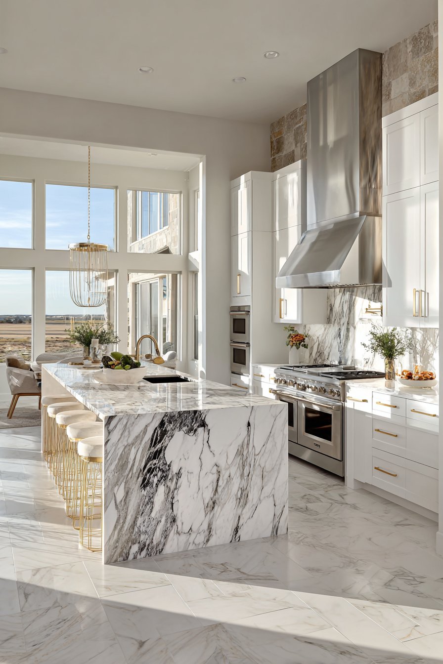 Marble Waterfall Island Masterpiece