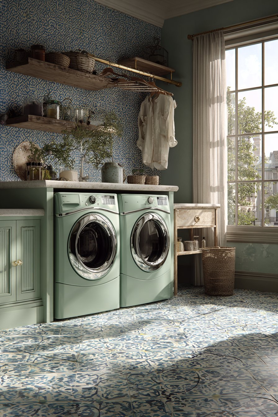 Vintage-Inspired Sage Green Laundry Haven