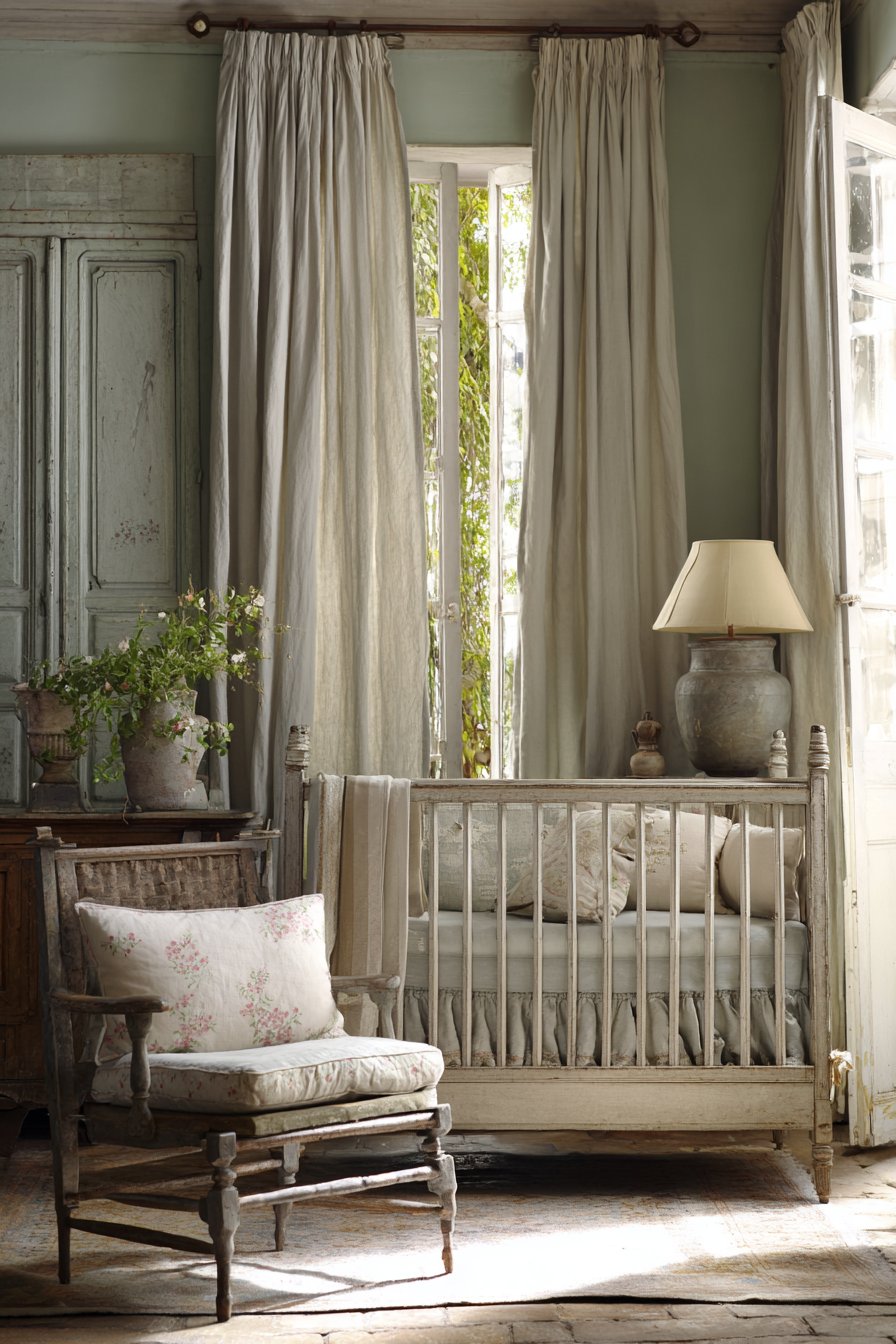 Distressed White Vintage Crib Elegance