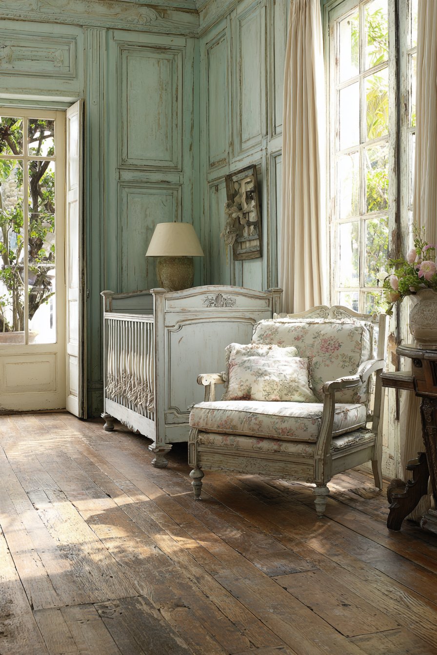 Distressed White Vintage Crib Elegance