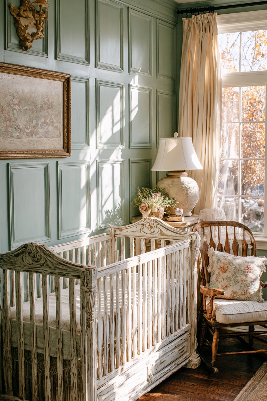 Distressed White Vintage Crib Elegance