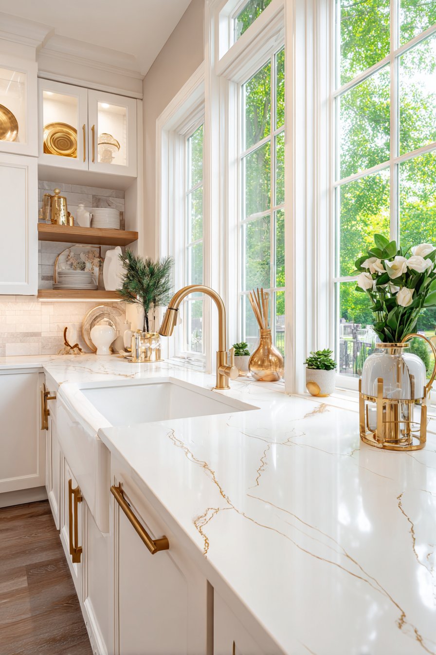 Luxurious Brushed Brass Morning Light Kitchen
