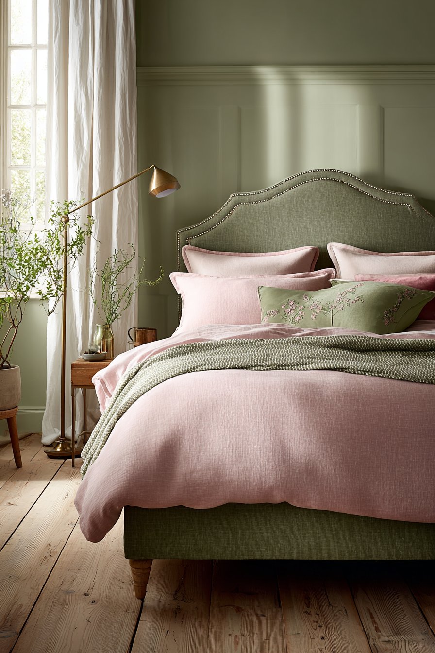 Sage Green Upholstered Elegance with Blush Accents