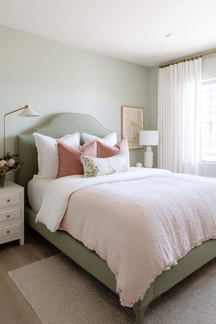 Sage Green Upholstered Elegance with Blush Accents