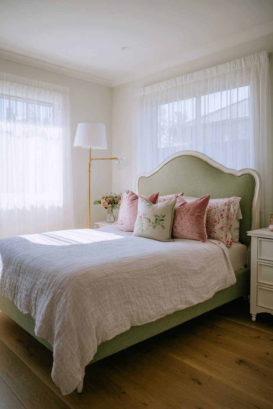 Sage Green Upholstered Elegance with Blush Accents