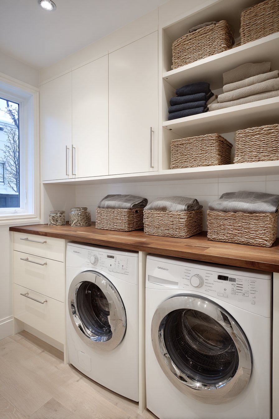 Modern White Shaker Style Cabinets with Custom Storage
