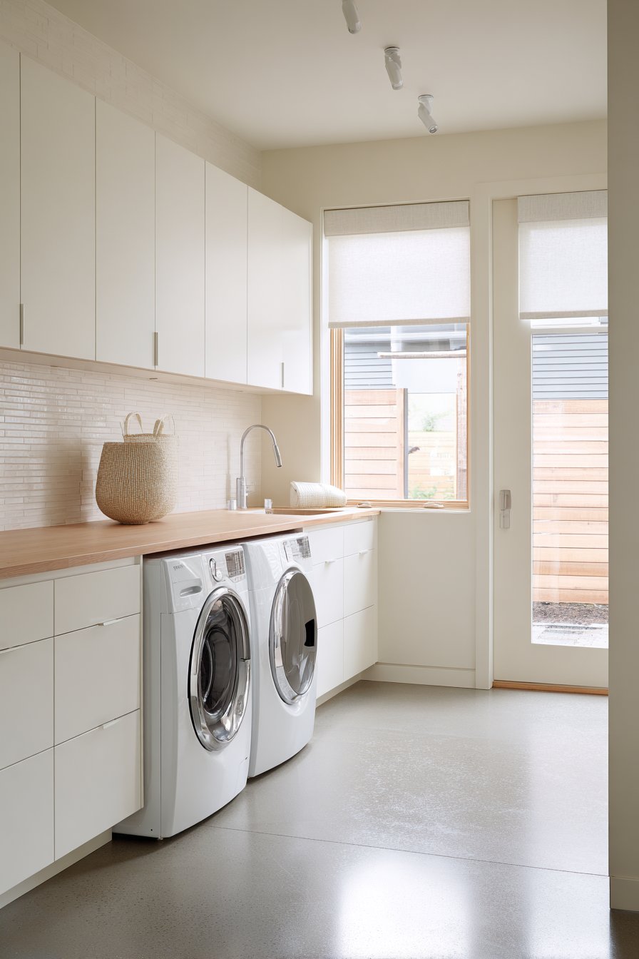 Sleek White Cabinet Haven with Floating Oak Counter