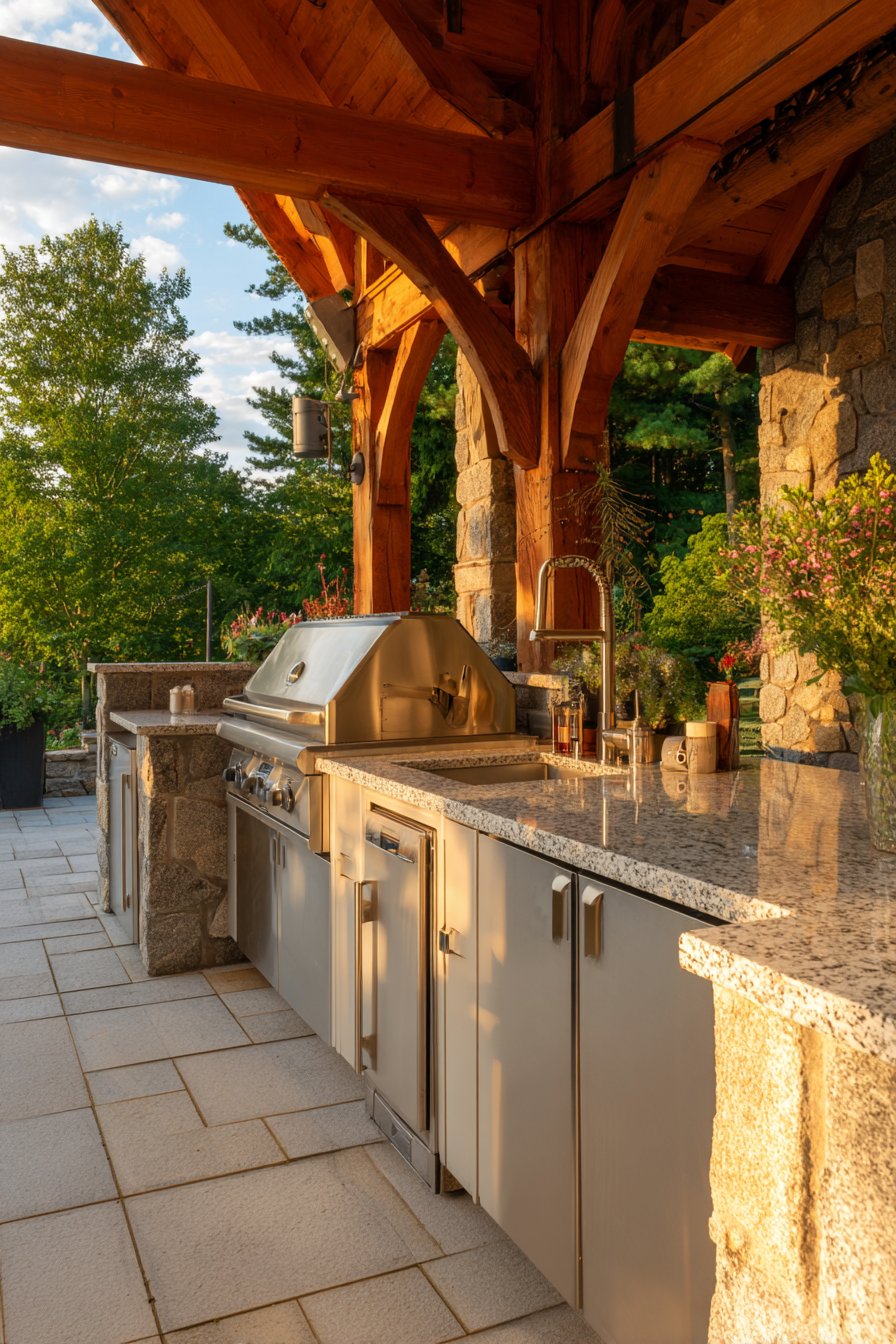 Classic Stainless Steel Grill Island with Stone Veneer