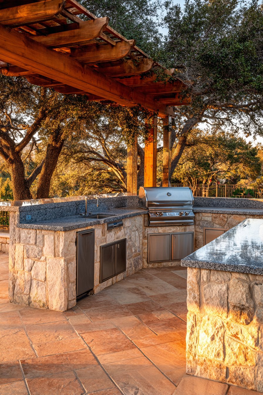 Classic Stainless Steel Grill Island with Stone Veneer